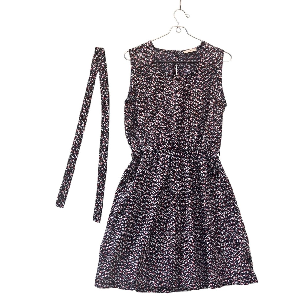 L EU 30 Pull&Bear Women's Sleeveless Dress Navy Blue Red White Patterned Casual
